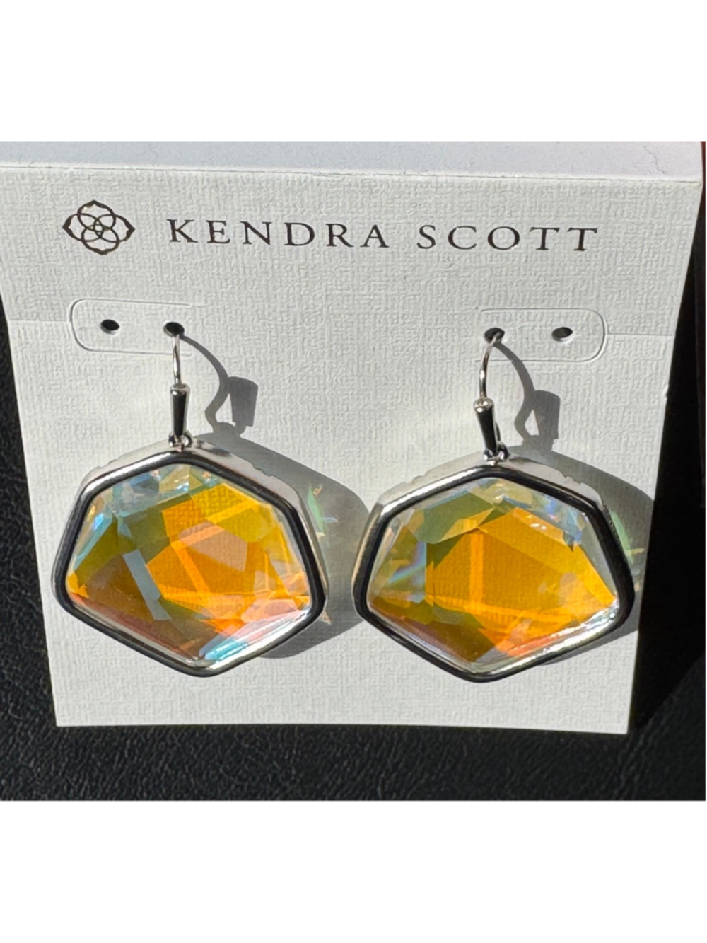 New Kendra Scott rhodium and dichroic glass drop earrings - Picture 4 of 7